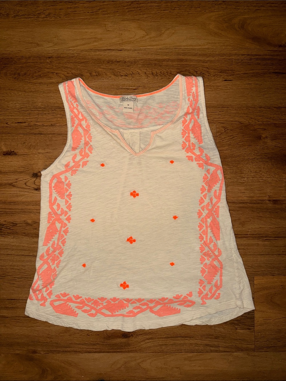 Lucky Brand White Tank with Coral Embroidered Detail